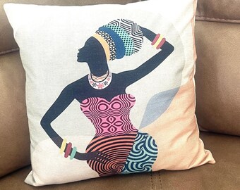 African Queen Black Woman Decorative Accent Pillow QUEEN CHA CHA
