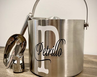 3 Liter Personalized Ice Bucket Set with Ice Scooper and Bonus Champagne Topper