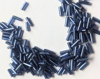 Vintage Silver Lined Dusty Blue Bugle Beads