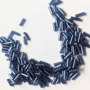 Vintage Silver Lined Dusty Blue Bugle Beads
