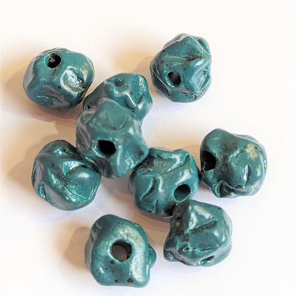 Large Gnarly Baroque Handmade Teal Ceramic Rounds