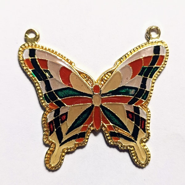 Pendentif papillon émail vintage avec deux trous