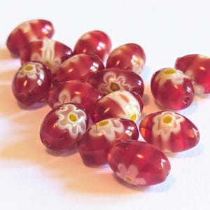 Vintage 1980s Red Indian Millefiori Glass Ovals – Boho Chic Beauties!