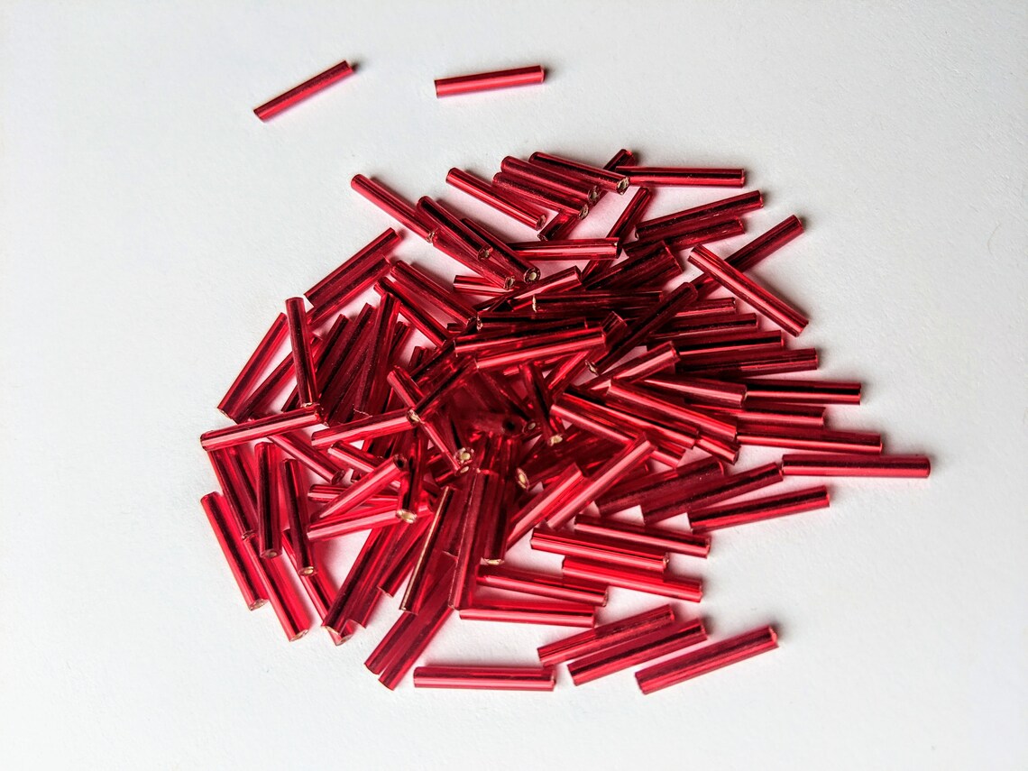 Silver Lined Bright Red Glass Bugle Beads Elegant Long Length Etsy