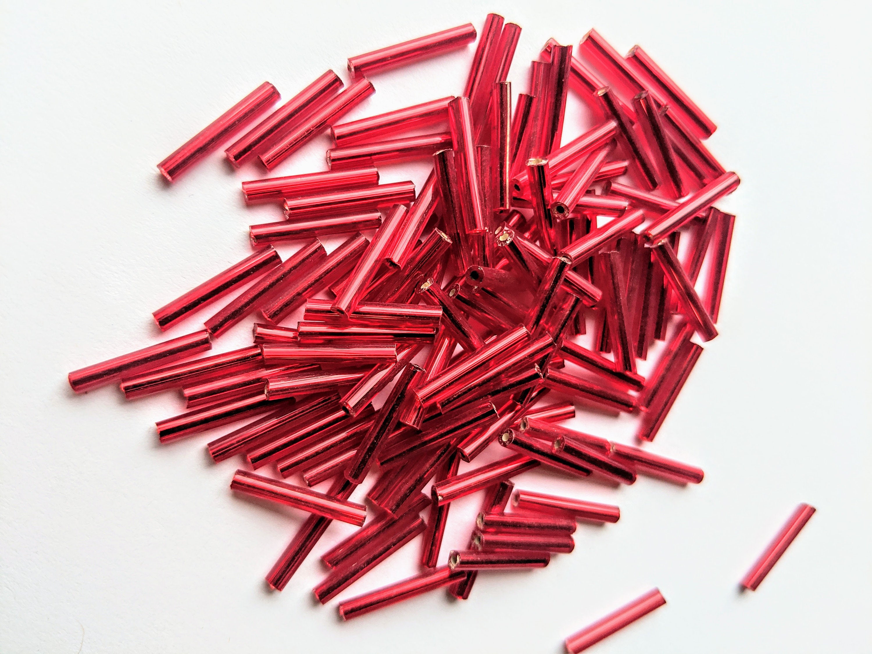 Silver Lined Bright Red Glass Bugle Beads Elegant Long Length Etsy