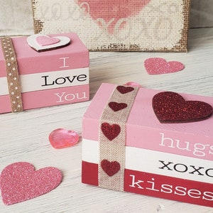 Valentine Mini Book Stacks/Hugs & Kisses/ I Love You/Tier Tray Decor/Original Design By BayCountry