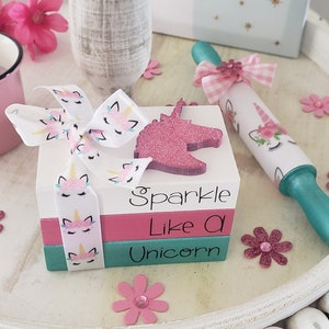 Unicorn Mini Book Stack Or Mini Rolling Pin, Girl&#39;s Birthday Party/ Girl&#39;s Bedroom Decor/Tiered Tray/A BayCountry Original Design
