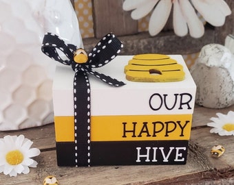 Bee Hive Mini Book Stack/ Our Happy Hive/Welcome To Our Hive/ Summer/ Tiered Tray Decor/Farmhouse/A BayCountry Original Design