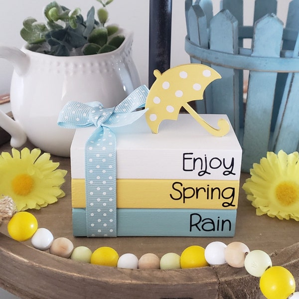 Spring Mini Book Stack/Spring Rain/Umbrella/Tiered Tray Decor/Home Decor/A BayCountry Original Design