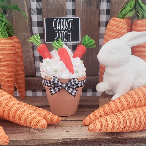Carrot Mini Terra-Cotta Pot With Faux Whipped Topping/Easter/Farmhouse/Rae Dunn Inspired/Tiered Tray Decor//BayCountry Original Design
