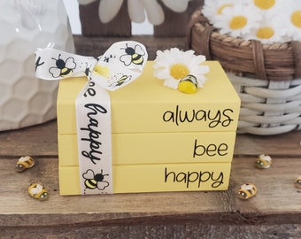Bee Mini Book Stack/Bee Happy/Daisies/Summer/Spring/Farmhouse/Tiered Tray Decor/A BayCountry Original Design