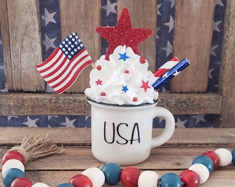 Patriotic Mini Mug With Faux Whipped Topping/USA/4th of July/Tier Tray Decor/Rae Dunn Inspired /A BayCountry Original Design