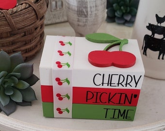 Cherry Themed Mini Book Stack/ Cherry Pickin' Time/ Summer Fruit/Farmhouse/Tiered Tray Decor/Rae Dunn Inspired/ A BayCountry Original Design