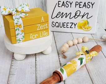 Lemon Mini Book Stack or Lemon Mini Rolling Pin, Your Choice, Summer, Tier Tray Decor/ A BayCountry Original Design