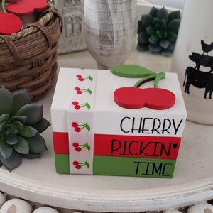 Cherry Themed Mini Book Stack/ Cherry Pickin&#39; Time/ Summer Fruit/Farmhouse/Tiered Tray Decor/Rae Dunn Inspired/ A BayCountry Original Design