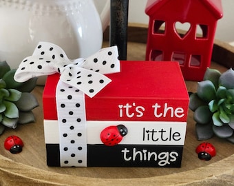 LadyBug Mini Book Stack/Tiered Tray Decor/Summer Decor/Farmhouse