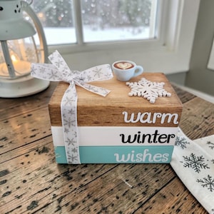 Winter Mini Book Stack/Winter Wishes/Tiered Tray Decor/Coffee Bar Accent/Snowflake/A BayCountry Original Design