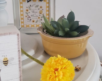 Vintage Souffle Mini Dish/Ceramic Ramekin/Mustard Yellow/Tiered Tray Decor/Home Decor Accent/Summer Bee Theme/Sunflower Theme
