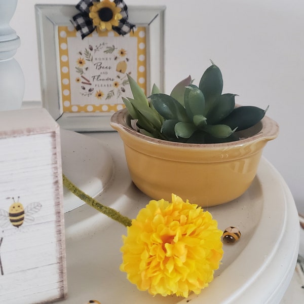 Vintage Souffle Mini Dish/Ceramic Ramekin/Mustard Yellow/Tiered Tray Decor/Home Decor Accent/Summer Bee Theme/Sunflower Theme