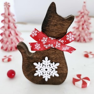 Christmas Cat Decor/Tiered Tray Accent/Cat Lovers/Shelf Sitter/Snowflake/A BayCountry Original Design