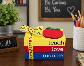 Back to School Mini Book Stack/Teach Love Inspire/Apple/Teacher Gift/Tiered Tray Decor/Classroom Accent/Personalize Teacher's Name