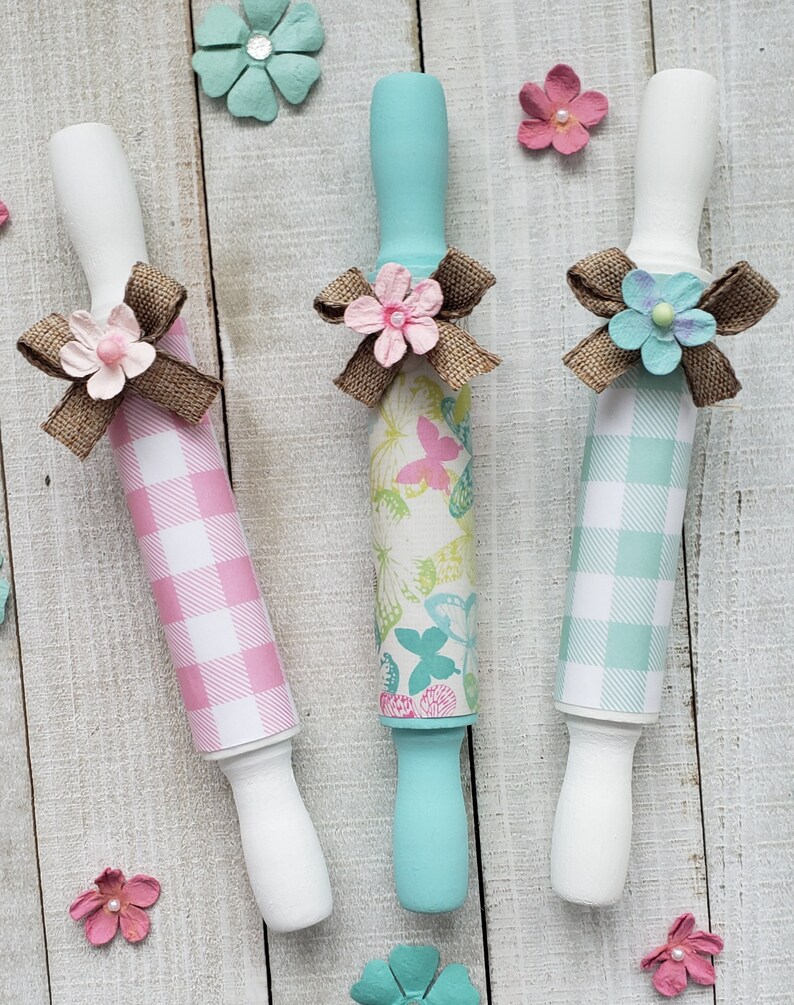 Spring Mini Rolling Pins/ Gingham/ Butterfly/ Tier Tray Decor/farmhouse ...