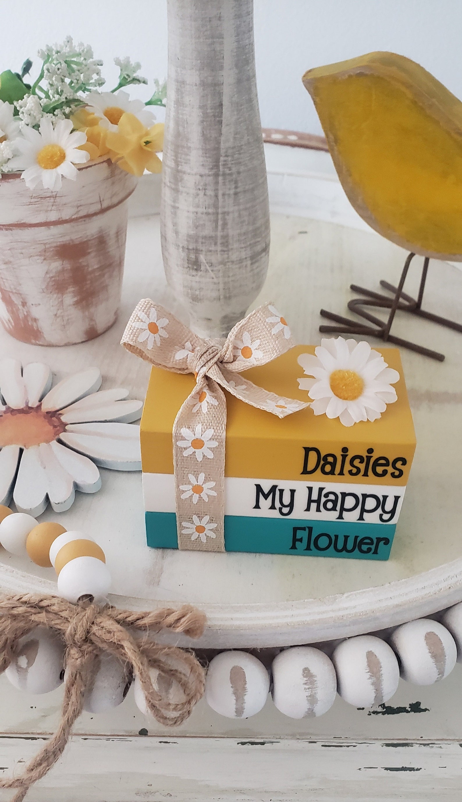 Daisy Mini Book Stack/spring/summer/my Happy Flower/tiered Tray Decor ...