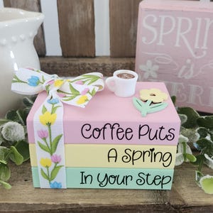 Spring Coffee Mini Book Stack/Tiered Tray Decor/Coffee Bar Accent/Farmhouse/A BayCountry Original Design