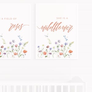 Printable Nursery Decor Girl Nursery Decor In a Field of Roses She is a Wildflower,Wall Art Girl Nursery Flower Wall Decor Wildflower