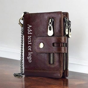 Cartera plegable de cuero de primera calidad para hombre con bloqueo RFID