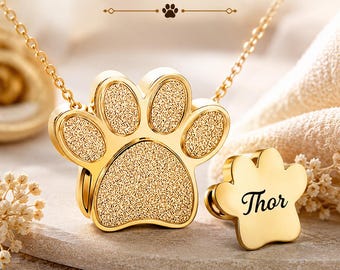 Personalized Paw Print Urn Necklace • Engraved Pet Memorial Keepsake, Stainless Steel