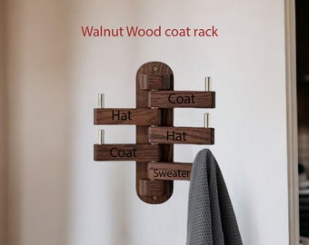 Walnut coat rack | Personalized coat rack | 5 Hook swivel coat rack