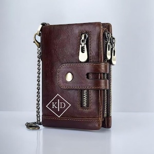 Cartera de cuero plegable para hombre con bloqueo RFID - Cartera personalizada - Cartera con múltiples compartimentos