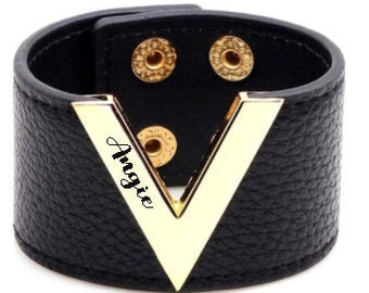 Custom Leather Women's Cuff Bracelet- Personalized Cuff Bracelet- Engraved Cuff Bracelet for Women- NMY