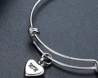 Personalized Heart Urn Bracelet, Memorial Ashes Keepsake Jewelry