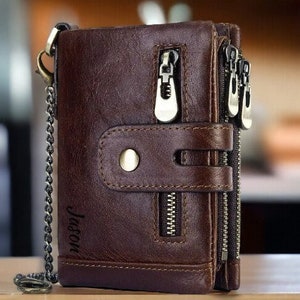 Cartera de cuero de grano completo para hombre, cartera de cuero genuino de grano completo para hombre, cartera con bloqueo RFID, cartera de cuero genuino