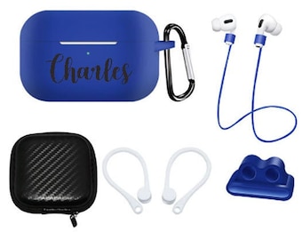 Airpod Pro case-Keychain  for Airpod Pro-6 piece set Silicone Engraved case for Airpod Pro -Custom Airpod Pro Case,Name Airpod Case -L8