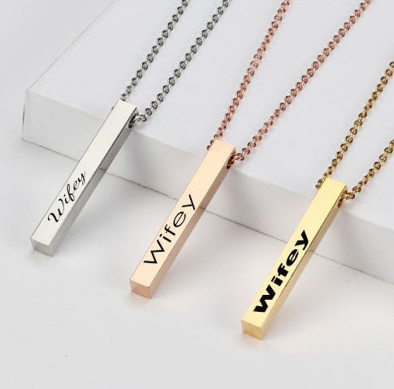 Custom Engraved Charms Personalized Bar Necklace Name Bar Etsy