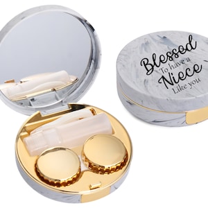 Blessed To Have a Niece Like You Personalized Contact Lens Case Portable Contact Lens Case Kit with Mirror Bottle and Tweezers Container