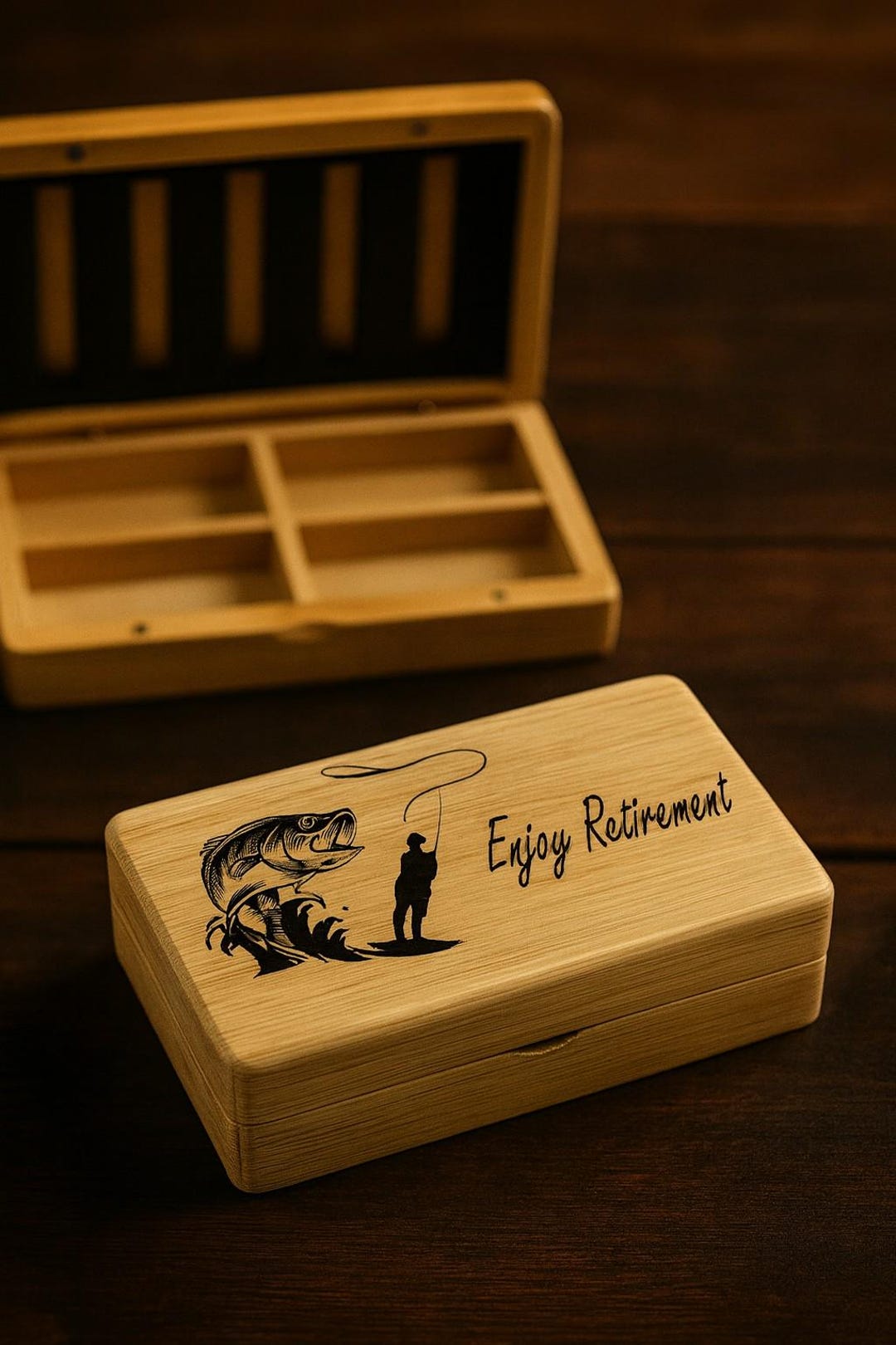 Personalized Wooden Fishing Tackle Box – Engraved Gift for Fisherman - Etsy