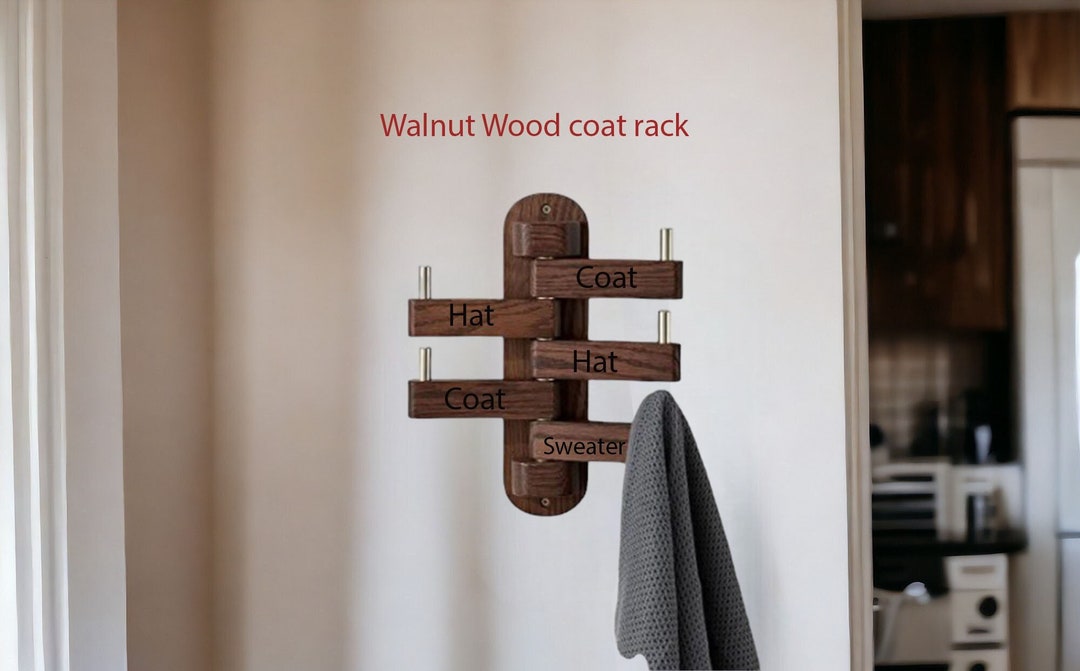 Walnut Coat Rack | Personalized Coat Rack | 5 Hook Swivel Coat Rack - Etsy