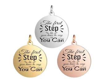 The First Step.- Personalized Engraved Charm – Custom Name, Initial or Symbol in 15, 20, 25, 30mm for Keyrings, Bracelets, Necklaces