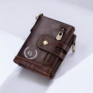 Billetera multicompartimentos - Billetera personalizada - Billetera de cuero plegable para hombre con bloqueo RFID