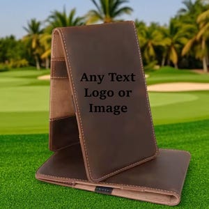 Personalized Leather Golf Scorecard Holder – Custom Engraved Golf Scorecard Cover, Yardage Book Holder Gift -
