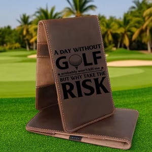 Personalized Leather Golf Scorecard Holder – Custom Engraved Golf Scorecard Cover, Yardage Book Holder Gift - A1