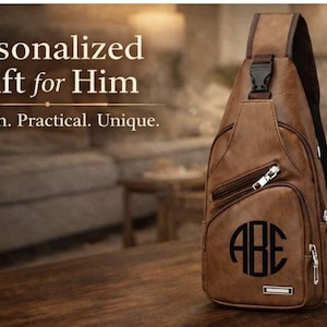Personalized PU Leather Sling Bag for Men – Monogram Crossbody Travel Satchel