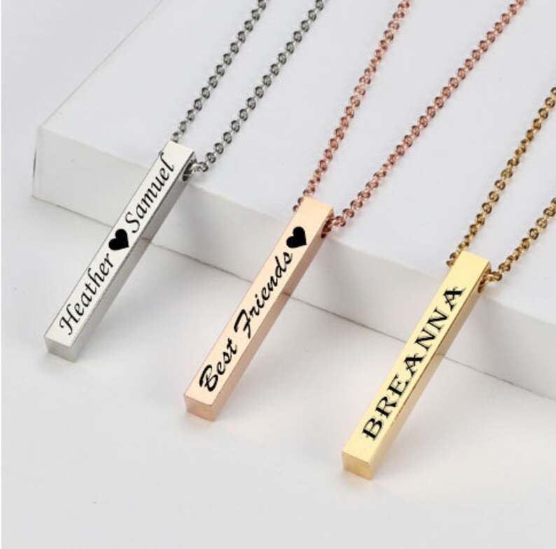Custom Engraved Charms Personalized Bar Necklace Name Bar Etsy