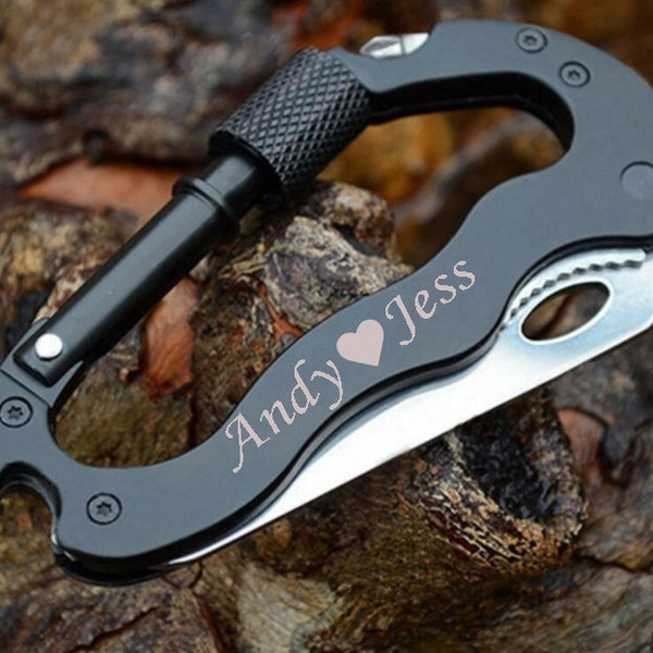 Engraved Carabiner- 5 in 1 Multi-functional Knife Climbing Carabiner-Mountain Climbing Name Carabiner- Coordinates Carabiner -PL8