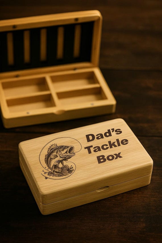 custom engraved tackle box Kurt Adler Ornament this tackle box ornament for personalization from Kurt Adler is a unique addition to any holiday decor or Christmas tree Personalized Wooden Fishing Tackle Box