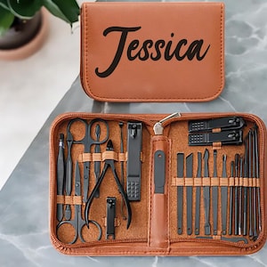 26 Piece Manicure set - Personalized Manicure Set - Leatherette Travel Manicure set - Stainless steel manicure set - Groomsmen Gift